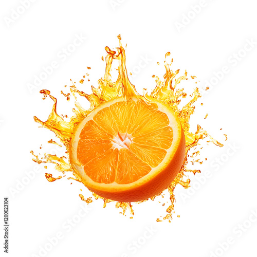 Fresh orange splash & orange liquid isolated on a transparent background.