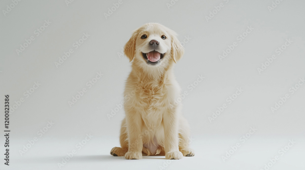 A fluffy Golden Retriever puppy with a calm yet playful demeanor, posing confidently on a clean and simple background, highlighting its natural beauty. A fluffy Golden Retriever puppy with a calm yet playful demeanor, posing confidently on a clean and simple background, highlighting its natural beauty.