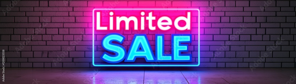 Obraz premium Vibrant neon sign displaying 'Limited Sale' on a stylish brick wall, perfect for promotional and marketing material.