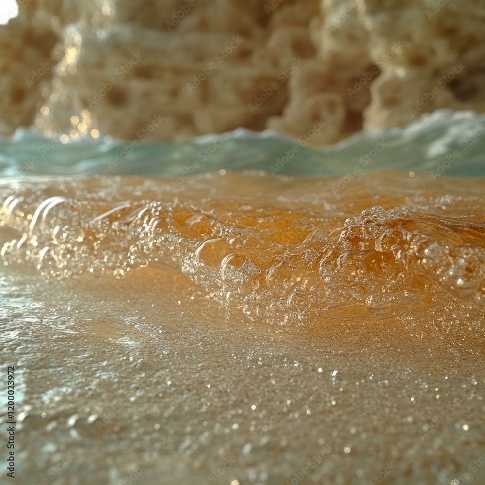 Golden wave, bubbly, beach, ocean, sunlight. Golden wave, bubbly, beach, ocean, sunlight.