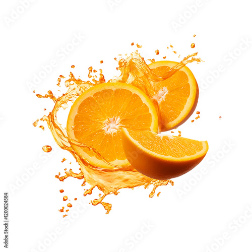 Fresh orange splash & orange liquid isolated on a transparent background.