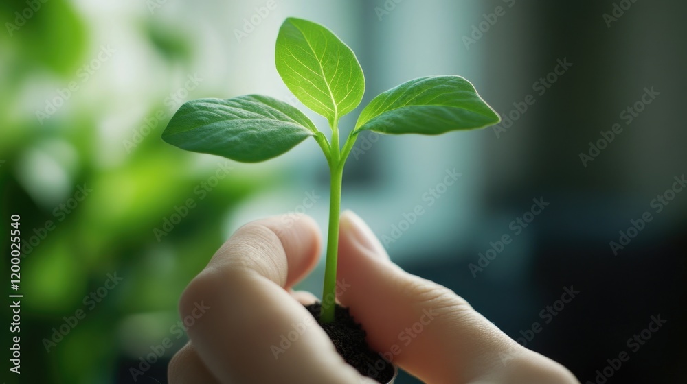 A person holding a small plant in their hand A person holding a small plant in their hand