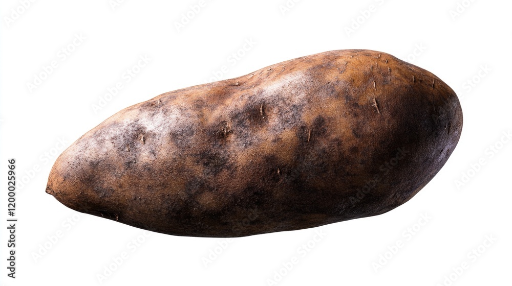 Single potato placed on a plain white surface Single potato placed on a plain white surface