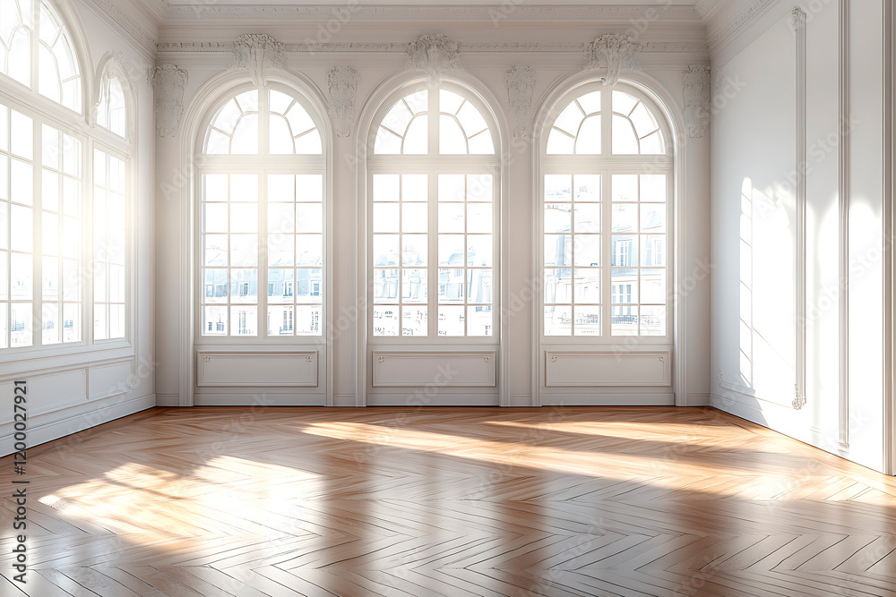 Fototapeta premium Parisian Elegance A Bright and Airy Renovated Room with Classic Charm