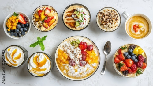 Wallpaper Mural Colorful assortment of desserts and fruits arranged on a white surface, showcasing variety Torontodigital.ca