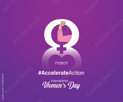 Accelerate action - International women's day concept poster. Woman sign illustration background. 2025 women's day campaign theme - #AccelerateAction