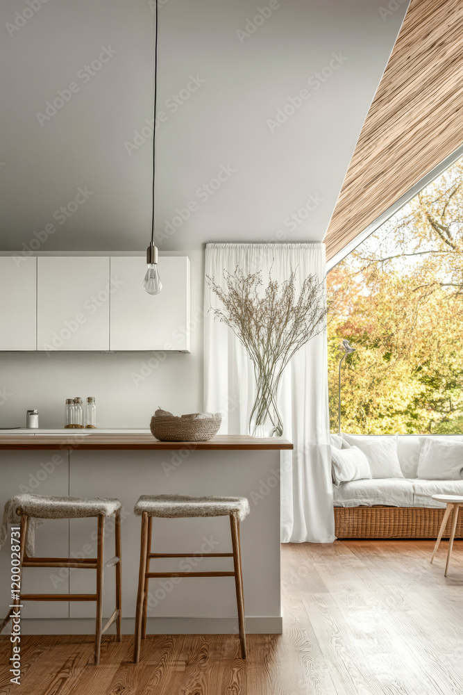 Fototapeta premium Elegant modern kitchen with natural light and simple decor in a serene setting