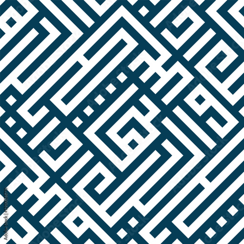 Seamless Pattern kufic square arabic calligraphy of a verse four from chapter As-Syams from the Quran. Simple modern background texture. Repeat geo design