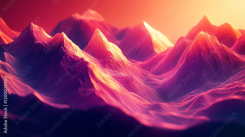 Fototapeta premium Colorful mountain landscape under a vibrant sunset with intricate textures