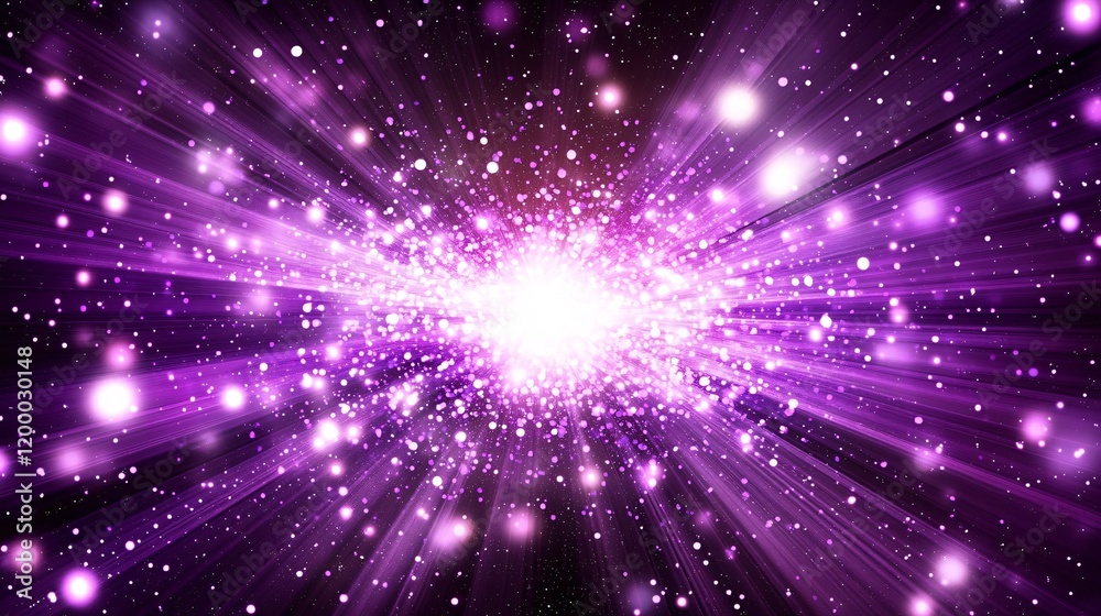 Naklejka premium Purple Burst Abstract Background: Glowing Light Rays and Particles