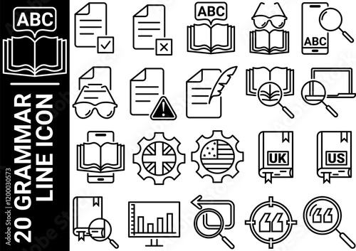 grammar line icon, black and white