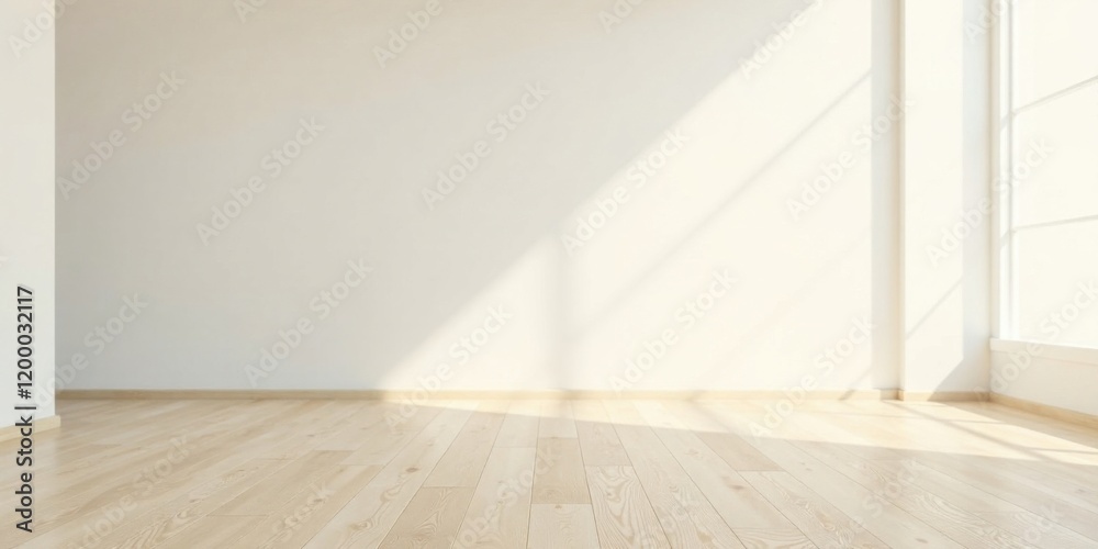 Sunlit Empty Room with Light Wood Floor and White Walls A Clean and Minimalist Interior Space Sunlit Empty Room with Light Wood Floor and White Walls A Clean and Minimalist Interior Space