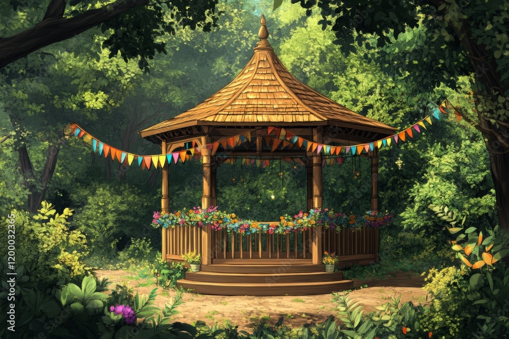 Festive Wooden Gazebo in Nature Festive Wooden Gazebo in Nature