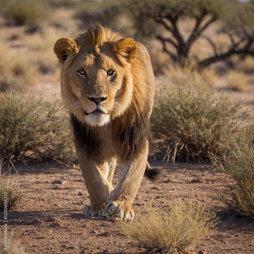 Majestic Lion Stalking Through the Savanna. Generative Ai lion and lioness Majestic Asiatic Lion in Gir National Park Majestic Lion Stalking Through the Savanna. Generative Ai lion and lioness Majestic Asiatic Lion in Gir National Park