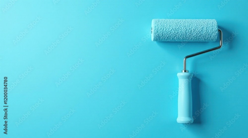 Obraz premium A Light Blue Paint Roller Against a Matching Background Ready for a Fresh Coat