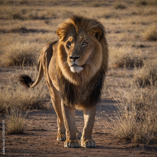 lion and lioness Majestic Asiatic Lion in Gir National Park Closeup View of a lion on a bright wild background lion on the road Barbary lion in the field