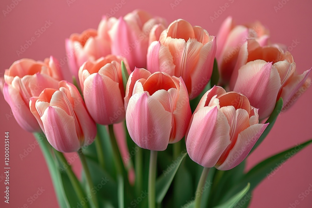 Fototapeta premium A bouquet of pink tulips arranged in a decorative vase