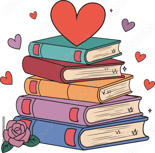 A stack of colorful books in soft pastel tones 