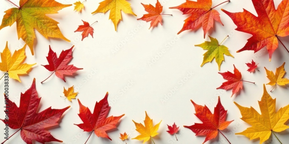 Autumnal Leaf Arrangement Featuring Vibrant Colors and Diverse Sizes on a White Background Autumnal Leaf Arrangement Featuring Vibrant Colors and Diverse Sizes on a White Background