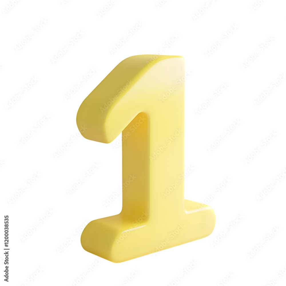 Bright Yellow 3D Number One on a Minimalistic White Background Bright Yellow 3D Number One on a Minimalistic White Background