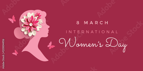 Artistic celebration of International Women's Day with a silhouette adorned with flowers, symbolizing femininity and empowerment.