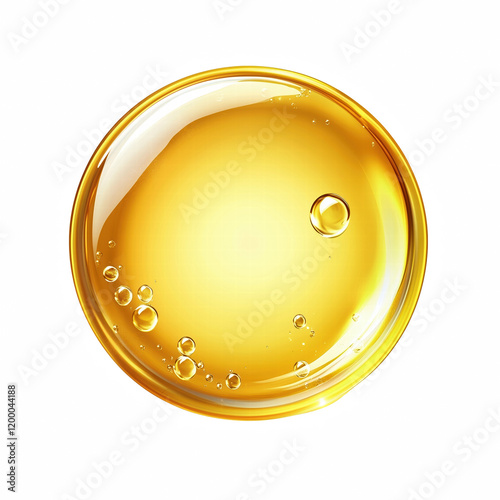 circular droplet yellow oily liquid isolated on transparent background. Generative Ai.