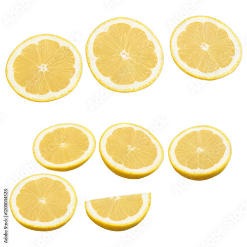 Sliced lemons on a white background, fresh fruit, healthy eating, food styling copy space