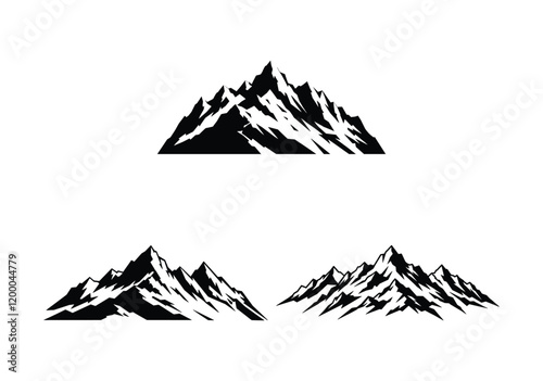 a black-and-white minimalist illustration of a rugged mountain range with sharp peaks and jagged ridges