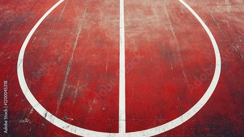 Worn red basketball court keyhole. photo