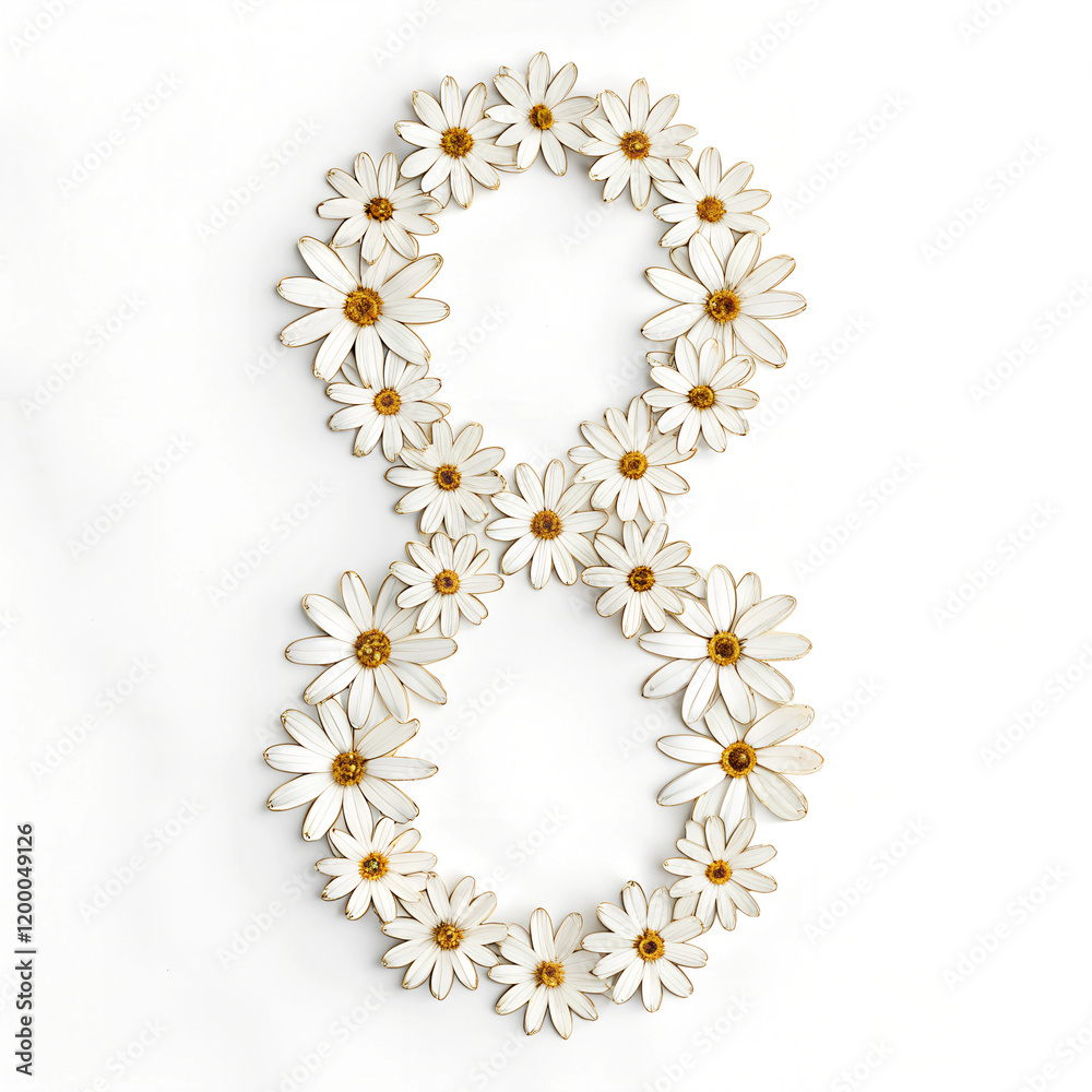 Beautifully arranged flowers create the shape of an eight, perfect for celebrating Women’s Day Beautifully arranged flowers create the shape of an eight, perfect for celebrating Women’s Day