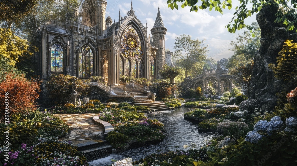 Gothic Chapel Gardens A Tranquil Spring Scene Gothic Chapel Gardens A Tranquil Spring Scene