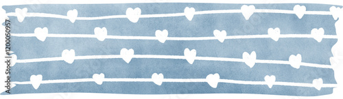 Washi tape with light blue background There are 5 rows of white hearts, each row connected by a line.