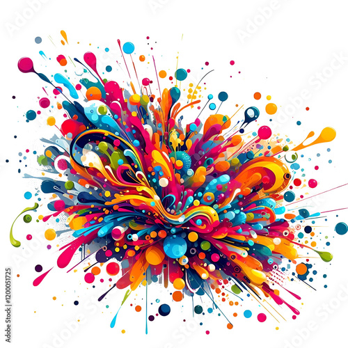an abstract illustration of colorful splashes and splashes. The splashes are made up of different colors
