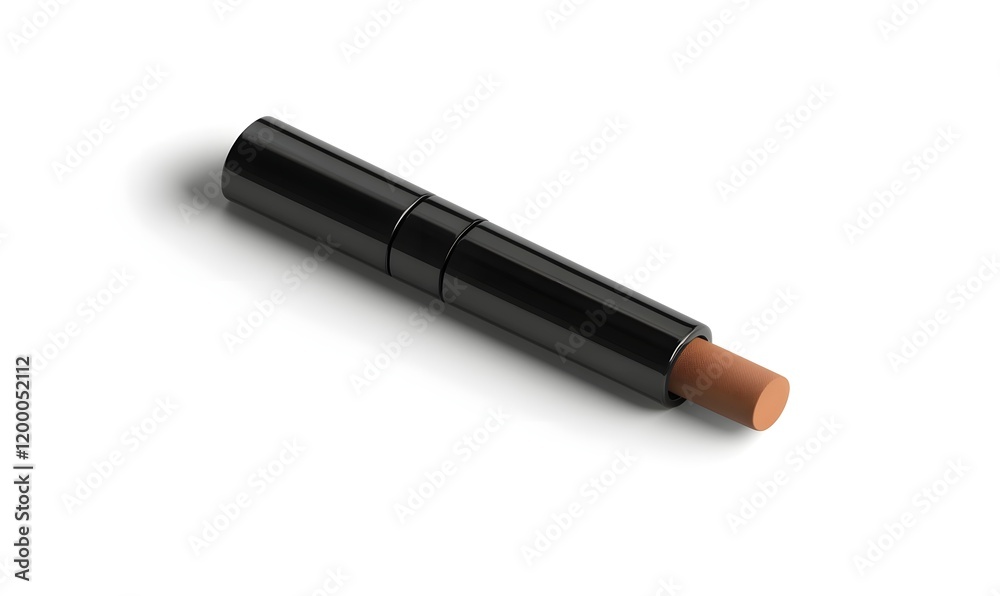 Close-up of a nude-toned concealer stick in black packaging on a white background. Close-up of a nude-toned concealer stick in black packaging on a white background.