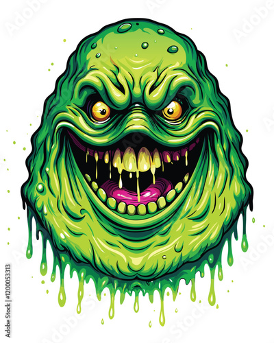 Design a grotesque monster with a wide, gaping mouth, dripping with slimy, gooey fluids.