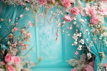 Maternity backdrop wedding backdrop photography background with delicate flowers and vintage wall
