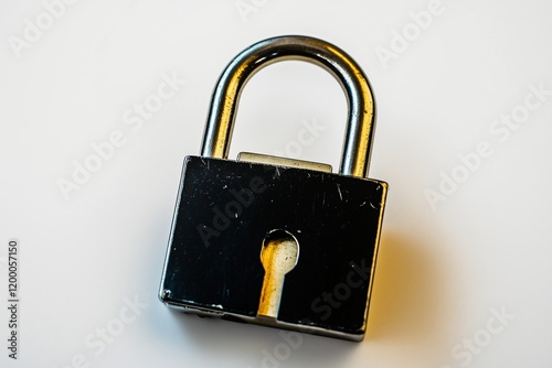 Lock resting on a surface, showcasing its sturdy design and simple structure photo