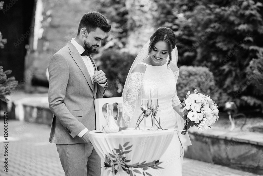 wedding ceremony of the newlyweds on the glade