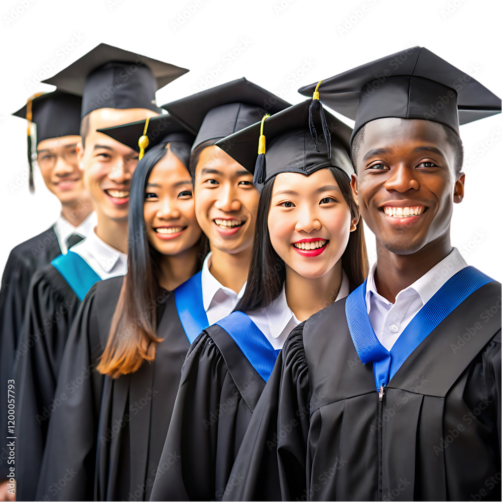 Happy Diverse Graduates in Academic Gowns Celebration Caps Hope Group Young People Future Happy Diverse Graduates in Academic Gowns Celebration Caps Hope Group Young People Future