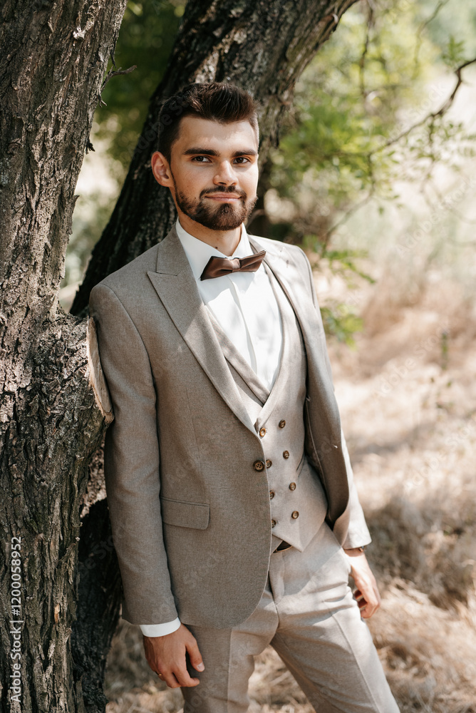 portrait of a guy in a gray three-piece suit