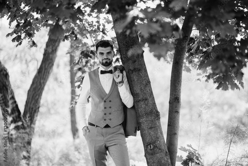 portrait of a guy in a gray three-piece suit