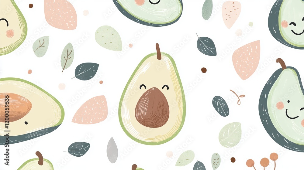 Playful Avocado Bliss: A Cheerful Cartoon Pattern Playful Avocado Bliss: A Cheerful Cartoon Pattern