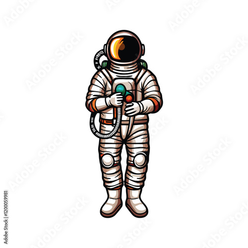 A highly detailed vector illustration of an astronaut wearing a full spacesuit, complete with all necessary equipment and a realistic depiction of the suit's textures.