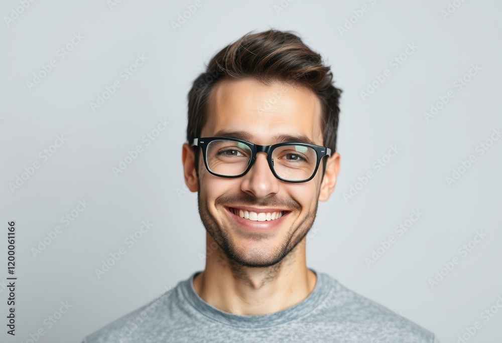 Portrait of a smiling male with glasses and a neutral background