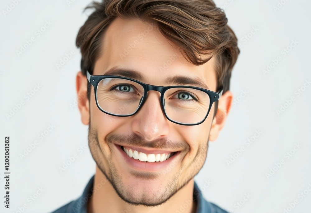 Portrait of a smiling male in glasses with a calm and contented expression Portrait of a smiling male in glasses with a calm and contented expression