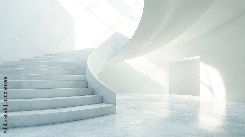 Fototapeta premium Modern Minimalist White Spiral Staircase Interior Design
