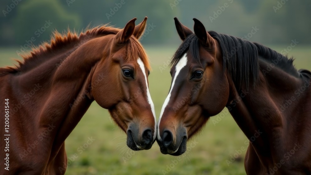 Obraz premium two brown horse heads opposite each other