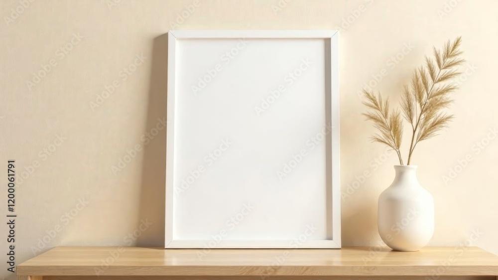 white frame for text mockup with white vase and ears of dry wheat in it white frame for text mockup with white vase and ears of dry wheat in it