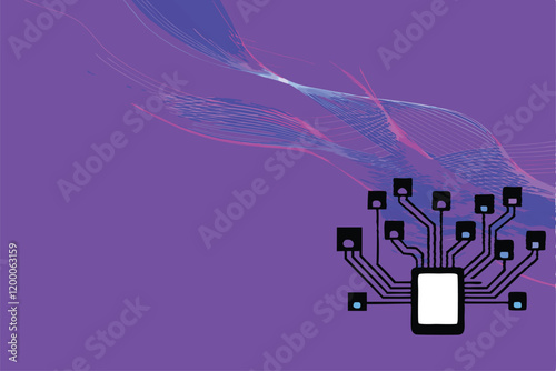 Abstract futuristic tech background with interconnected circular patterns, glowing lines, and vibrant color gradients.