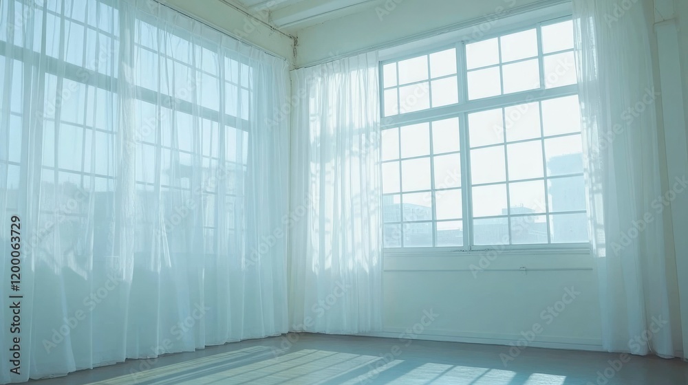 Fototapeta premium Sheer Curtains Frame Bright Room Window Light